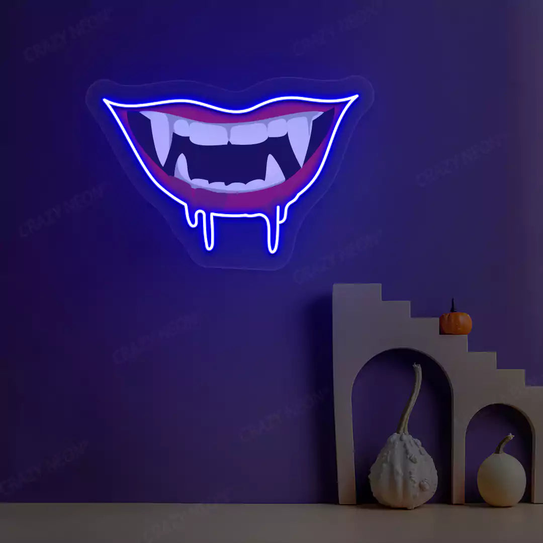 Dripping Vampire Smile Neon Artwork | Blue