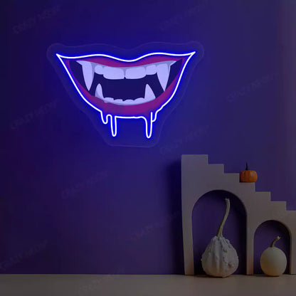 Dripping Vampire Smile Neon Artwork | Blue