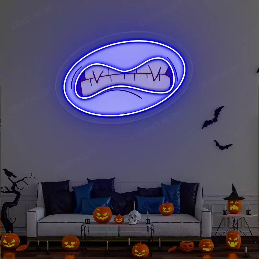 Grotesque Monster Mouth Neon Artwork | Blue