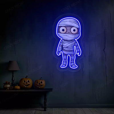 Wide-Eyed Mummy Neon Artwork | Blue