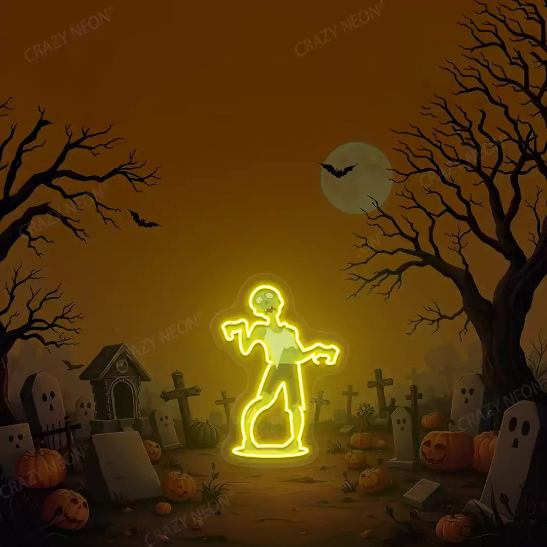 Cemetery Zombie Neon Artwork | Yellow
