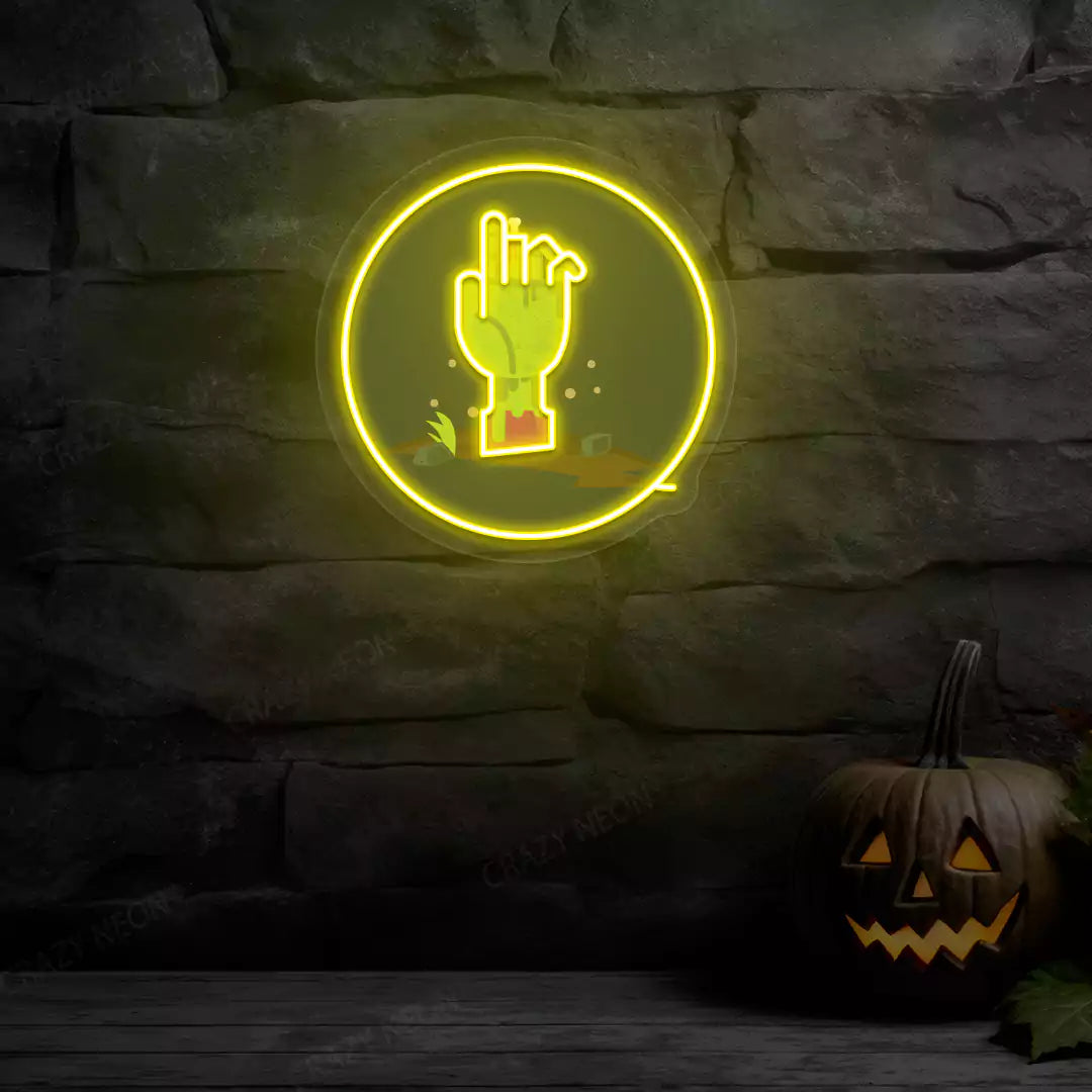 Zombie Hand Neon Artwork | Yellow