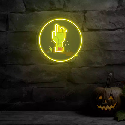 Zombie Hand Neon Artwork | Yellow