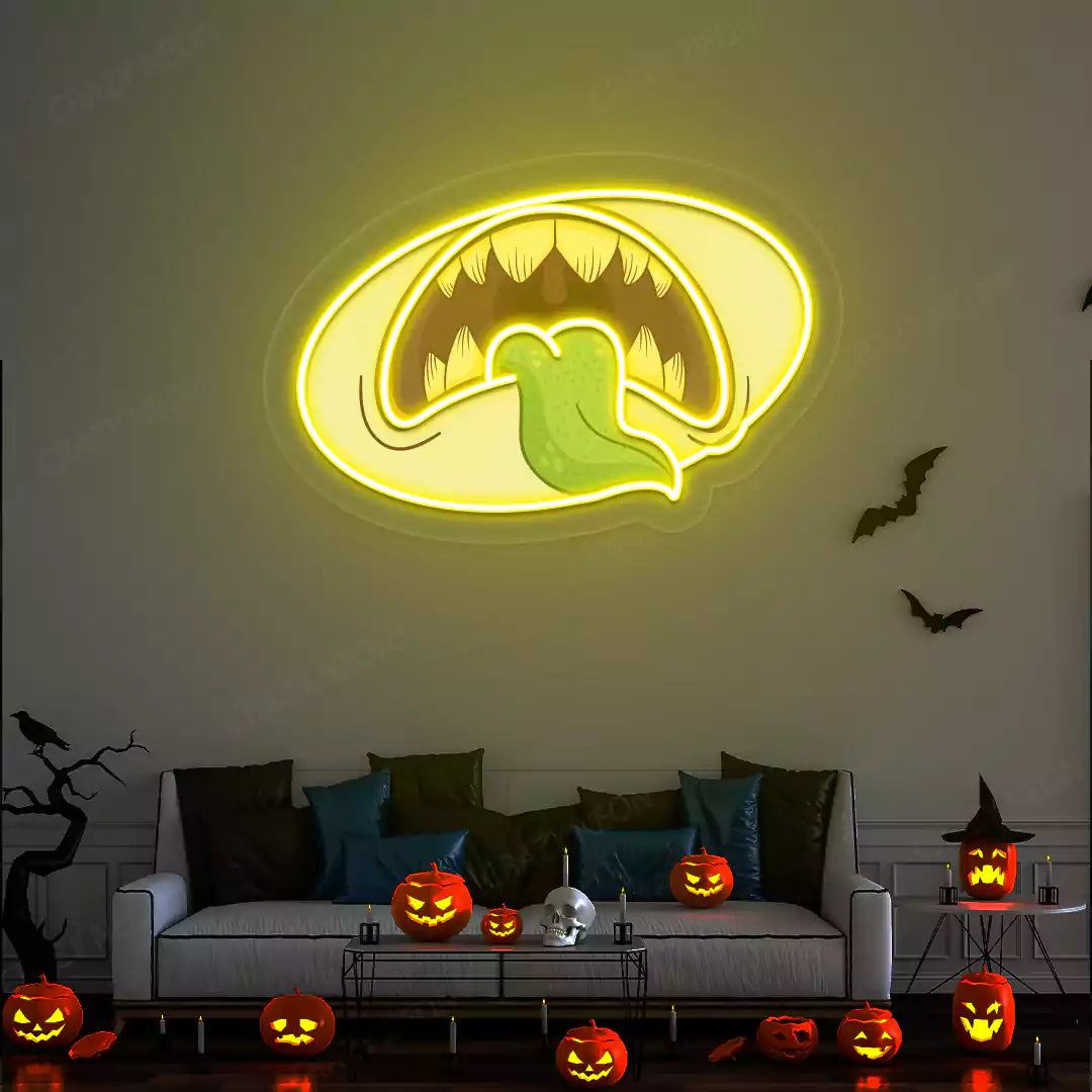 Creepy Monster Mouth Neon Artwork | Yellow