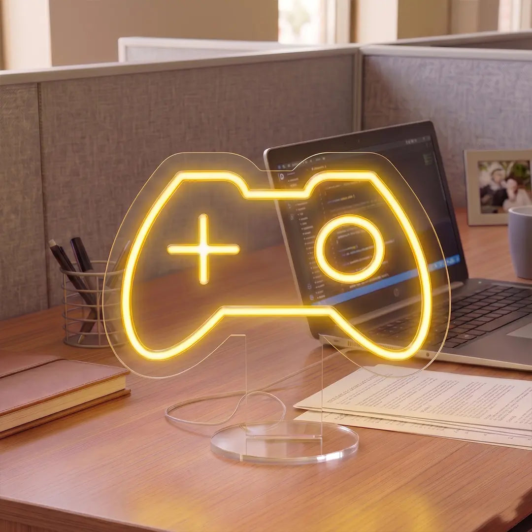 Game On Controller Mini Neon Sign in yellow color