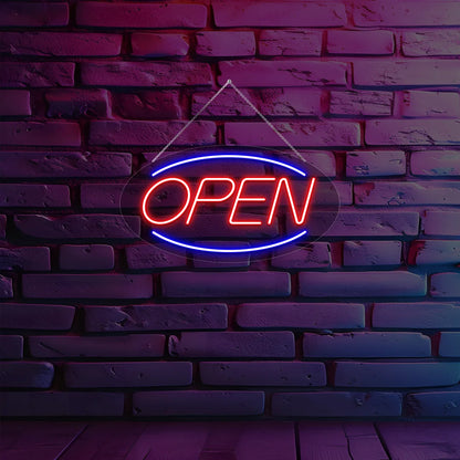 Oval Shaped Open Neon Sign (Blue-Red)