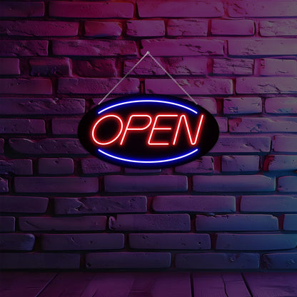 Oval Shaped Open Neon Sign (Blue-Red)