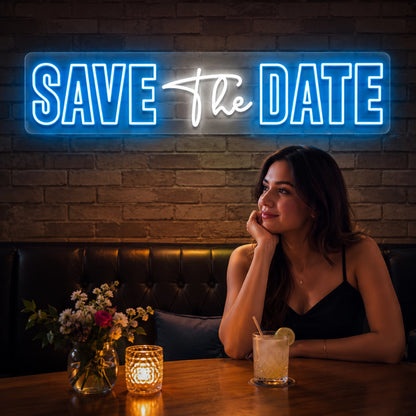 Save The Date Wedding Neon Sign in Blue color