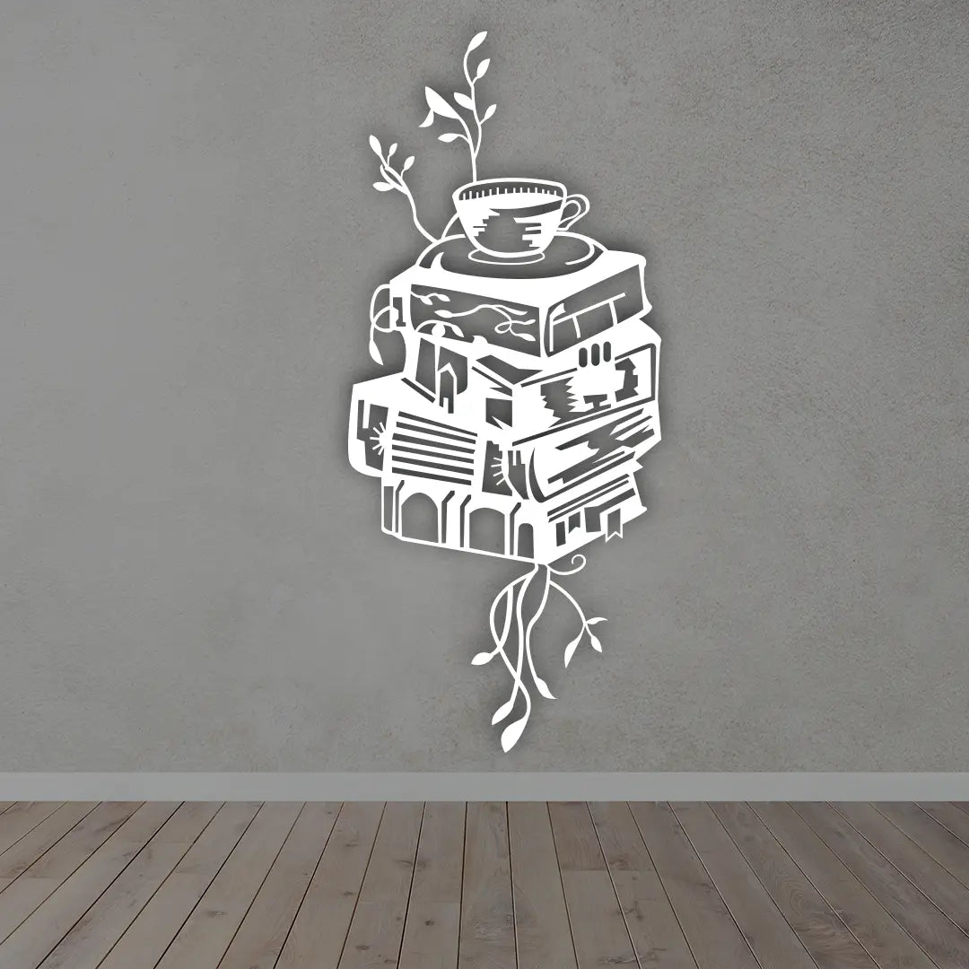 Books Metal Wall Art in white colour