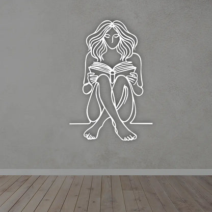 Bookish Girl Minimalist Line Art in white Color