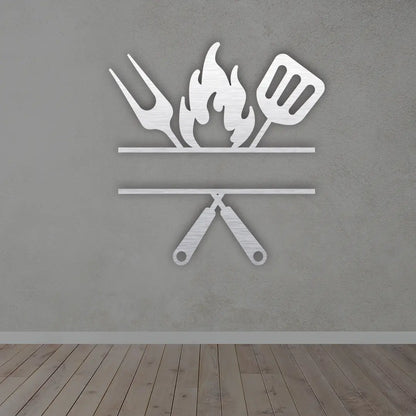 Custom Grill Master Metal Sign in Silver Colour mounted on wall 