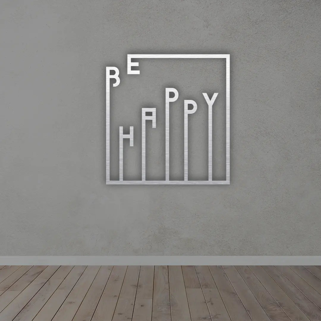 Be Happy Metal Wall Art in silver colour