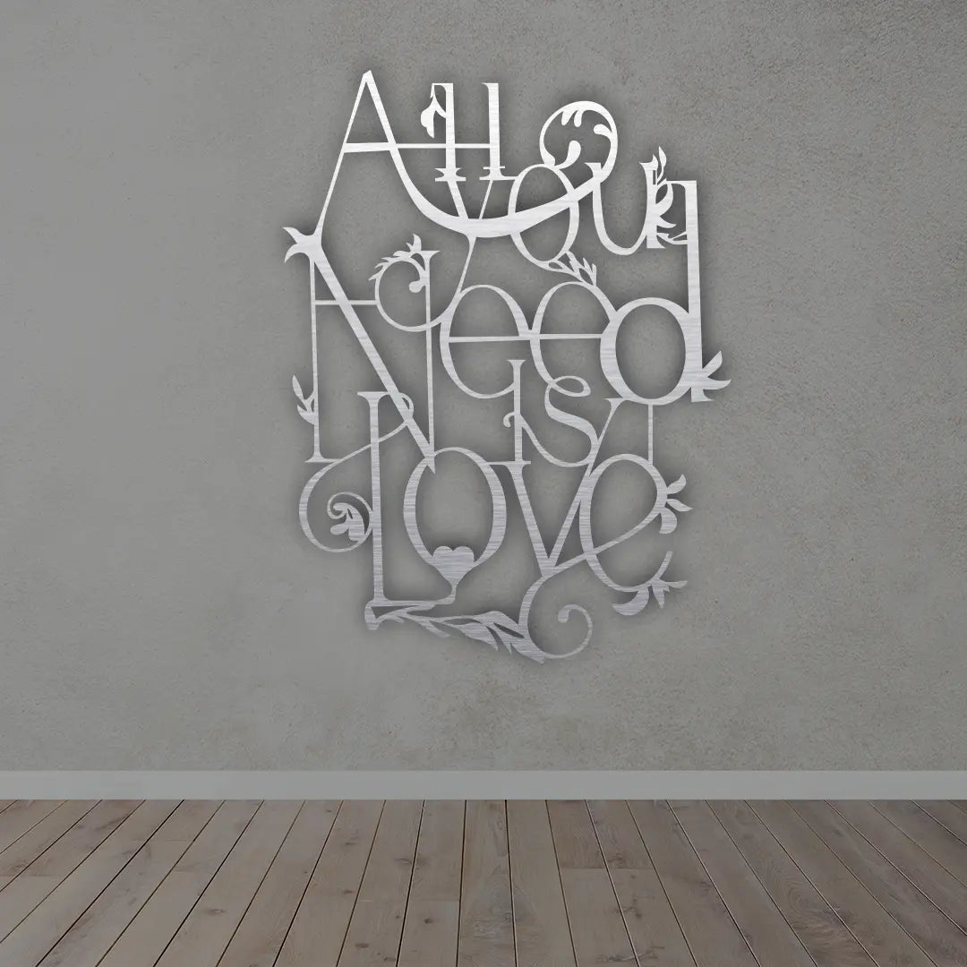All You Need Is Love Metal wall art in Silver colour