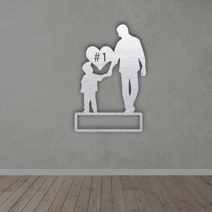 Boy Father Custom Metal Sign in Silver colour mounted on wall 