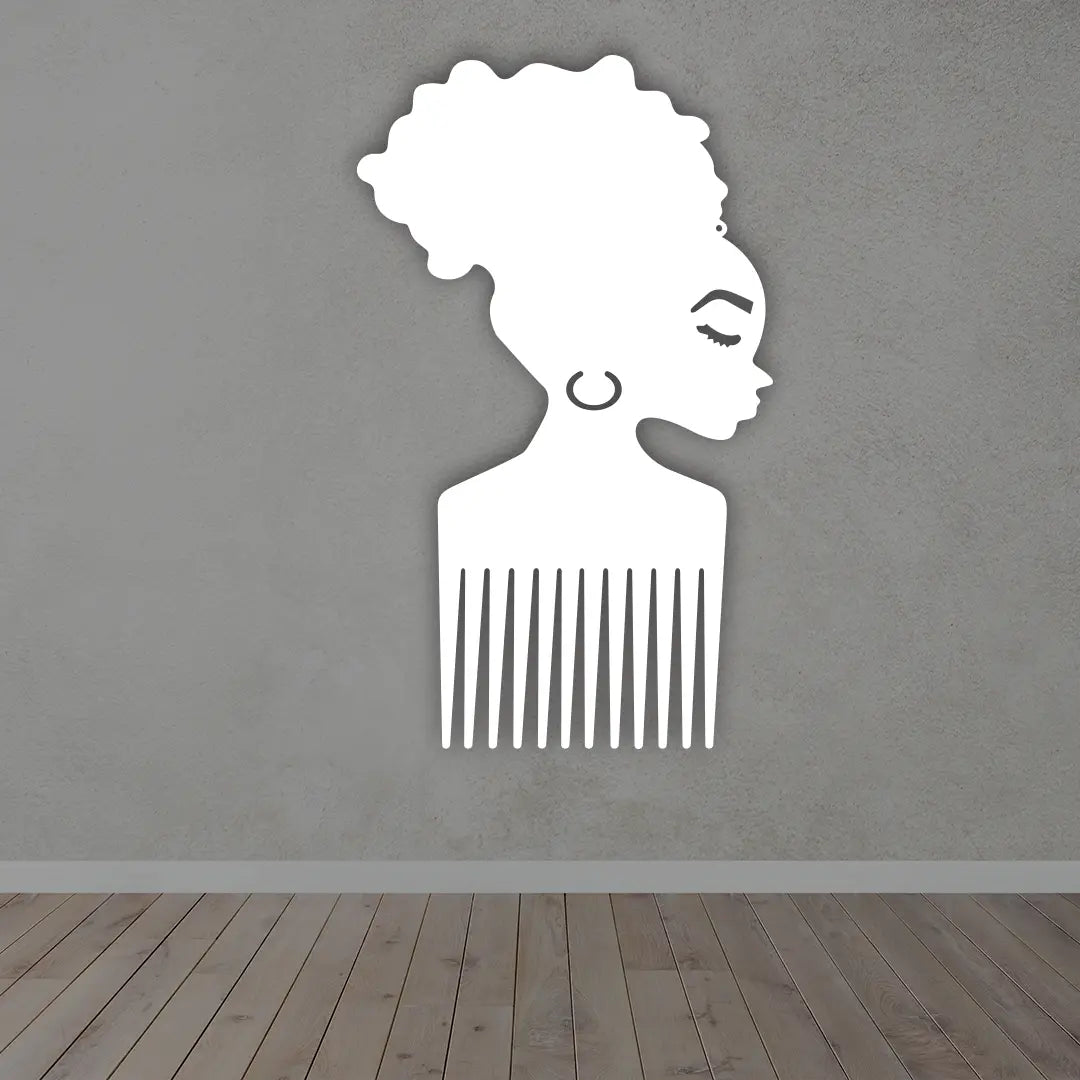 Afro Comb Metal Sign in White color