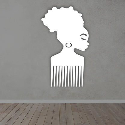Afro Comb Metal Sign in White color