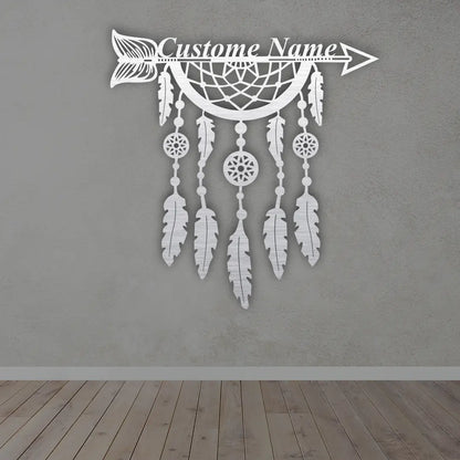 Personalized Dream Catcher Metal Sign in Silver Colour mounted on wall 