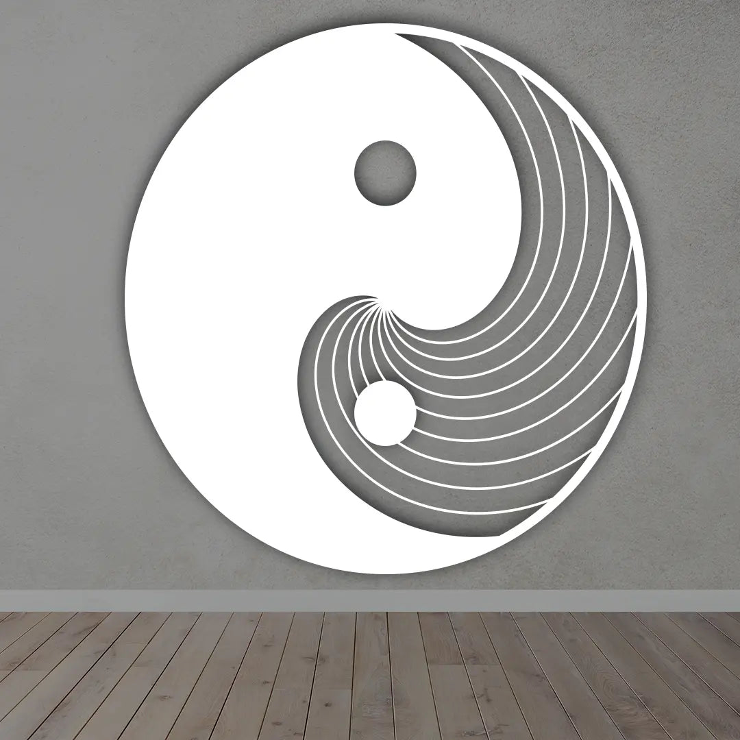 Yin Yang Metal Sign in White Color