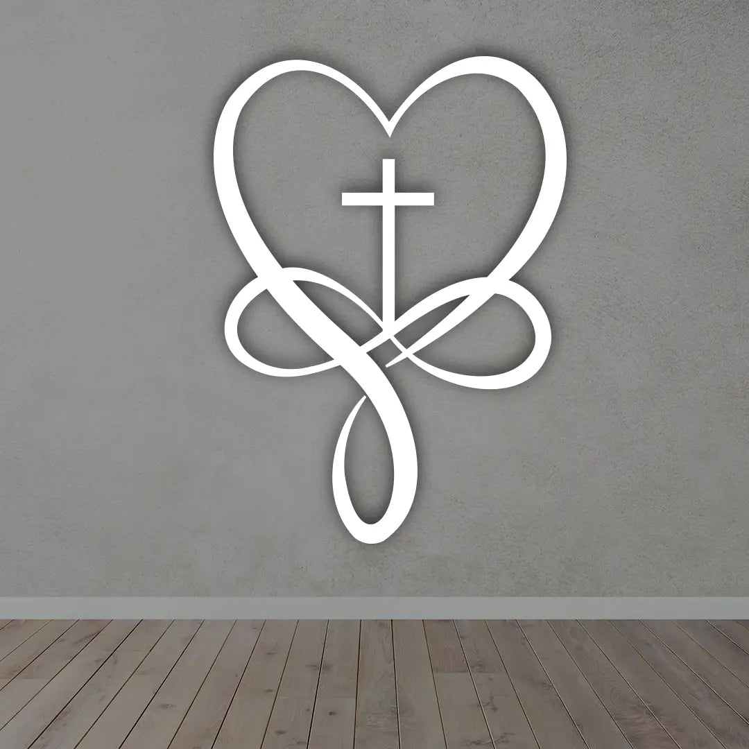Infinity Cross Heart Metal Wall Art in White colour 