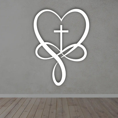 Infinity Cross Heart Metal Wall Art in White colour 