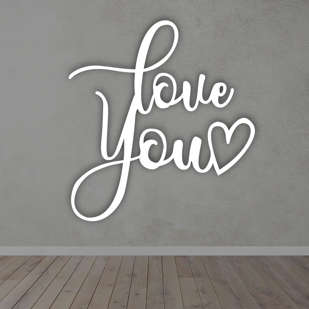Love You Metal Wall Art Sign in white color