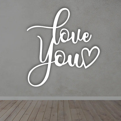 Love You Metal Wall Art Sign in white color
