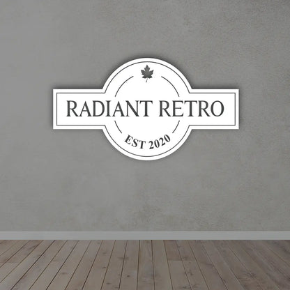 Personalized Business Metal Sign in White colour mounted on wall 