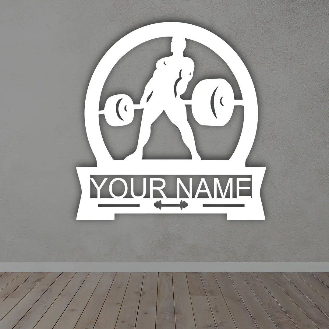 Men's Deadlift Gym Metal Monogram in White Colour mounted on wall 