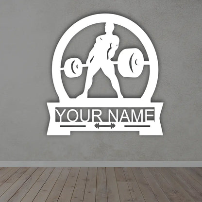 Men's Deadlift Gym Metal Monogram in White Colour mounted on wall 