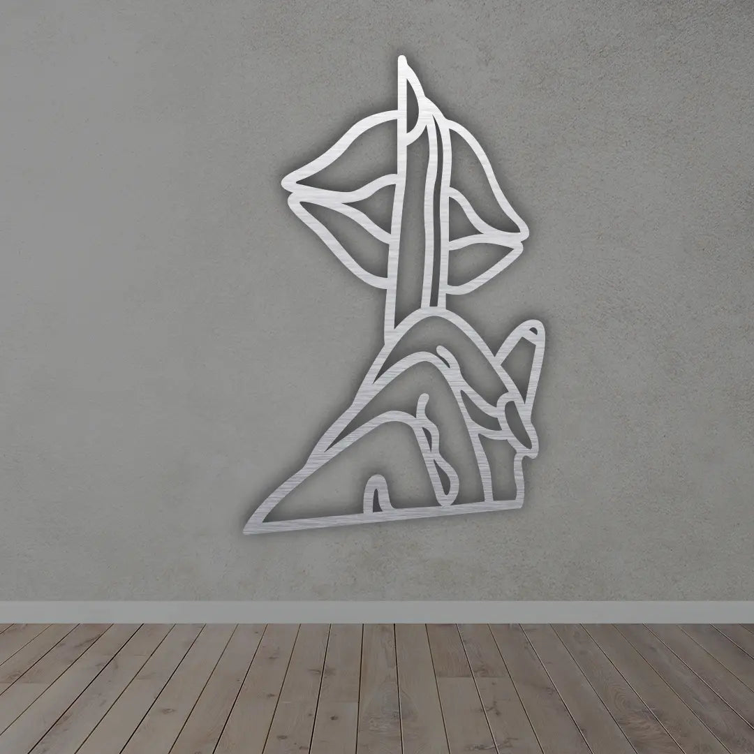Finger On The Lips Metal Wall Art Sign in silver finished