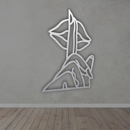 Finger On The Lips Metal Wall Art Sign in silver finished