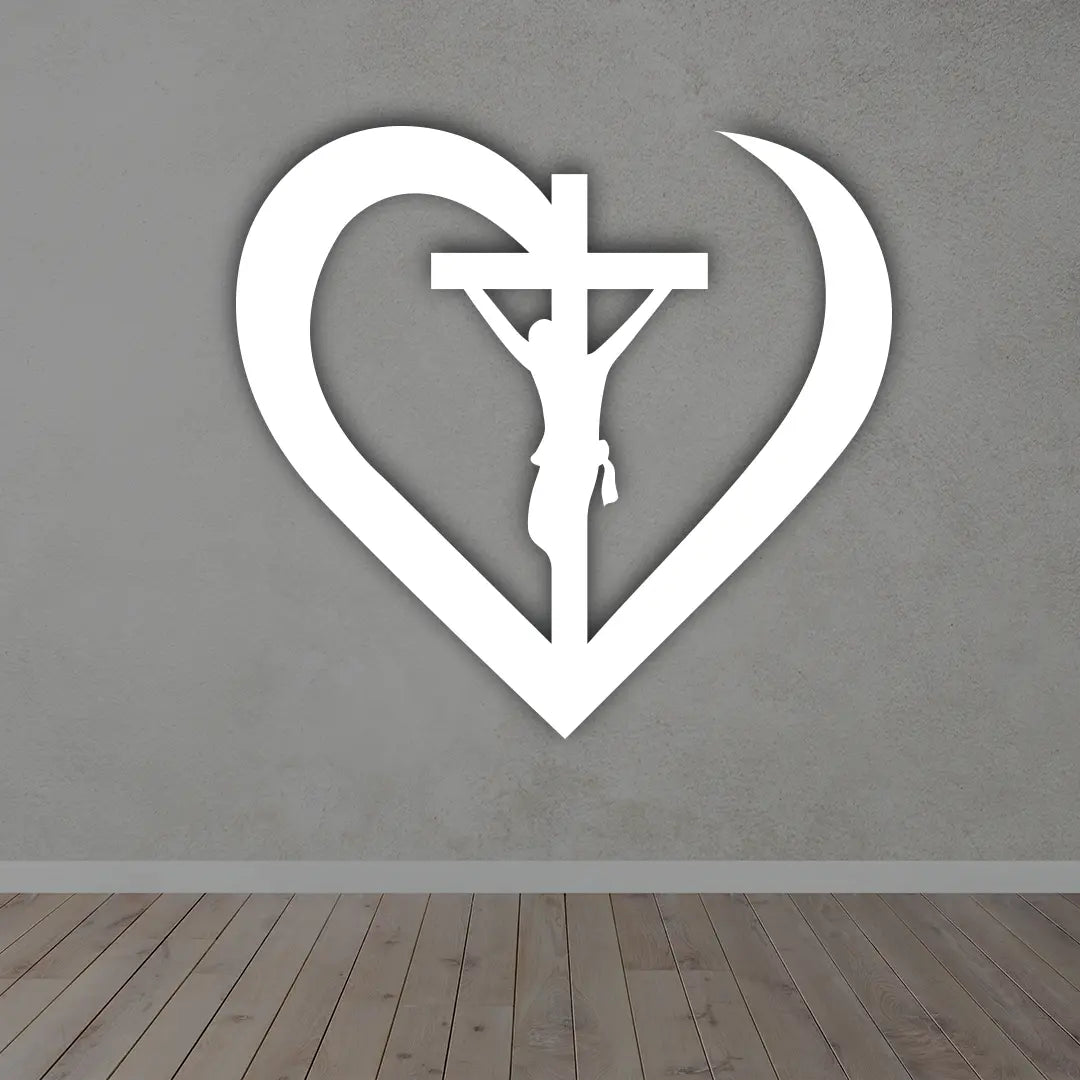 Cross in a Heart Metal Wall Art in white colour
