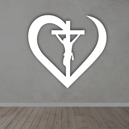 Cross in a Heart Metal Wall Art in white colour