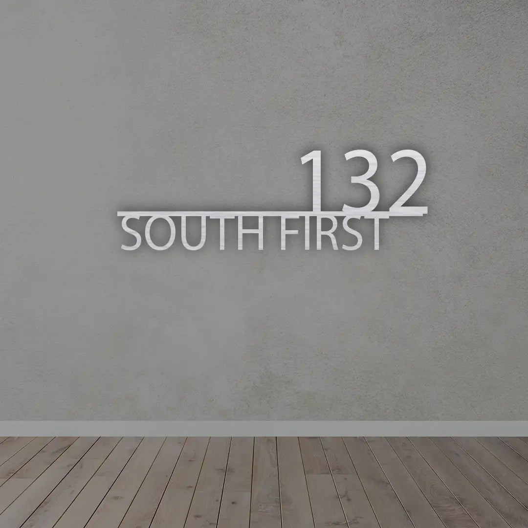 Metal Name and Address Signs in Silver colour mounted on wall 