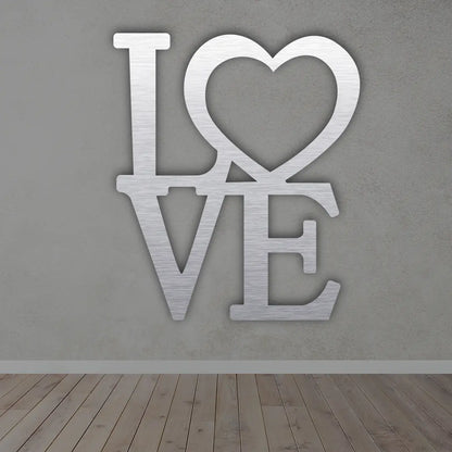 Love With Heart Metal Wall Art Sign in Silver Finish