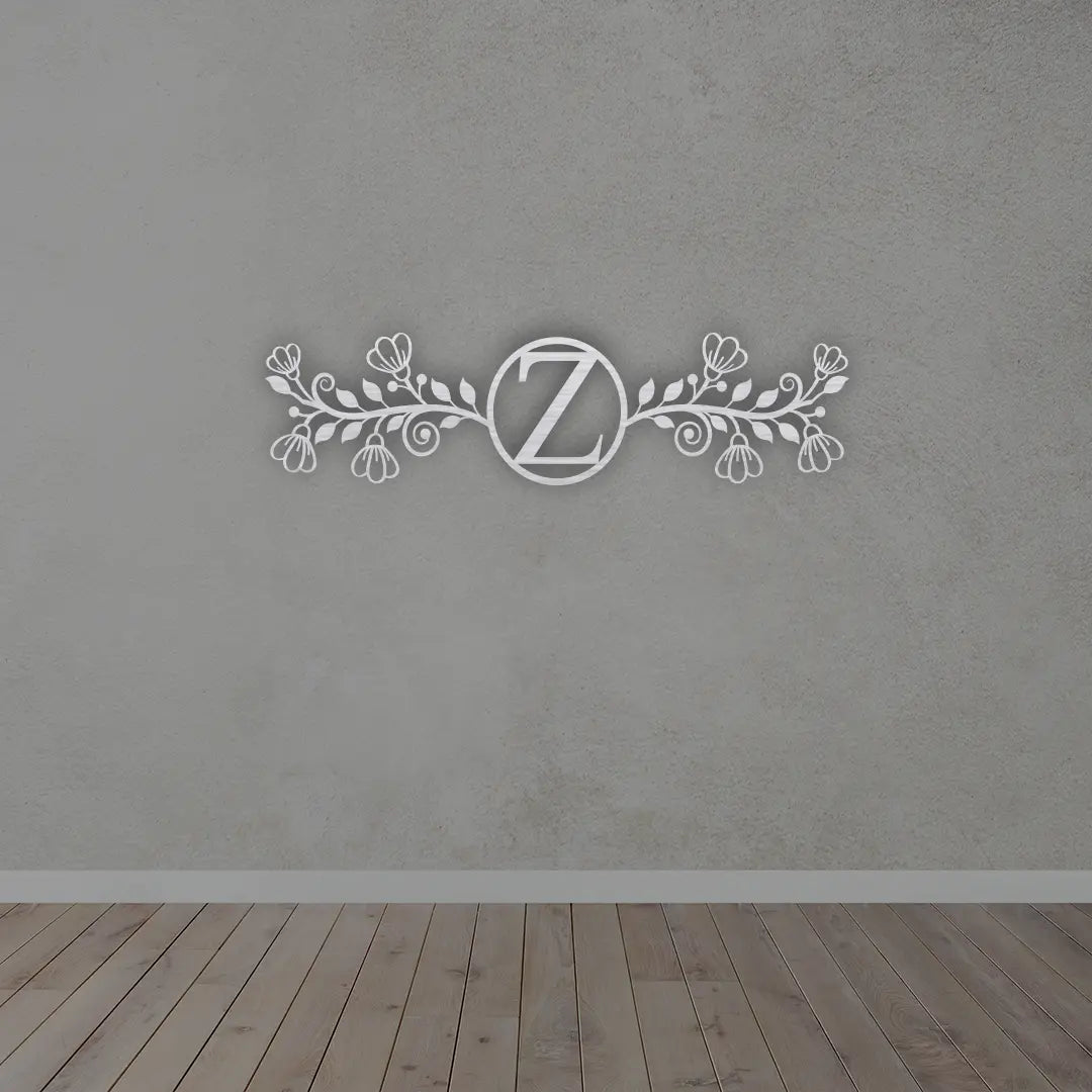 Personalized Metal Frame Monogram in Silver colour mounted on wall 