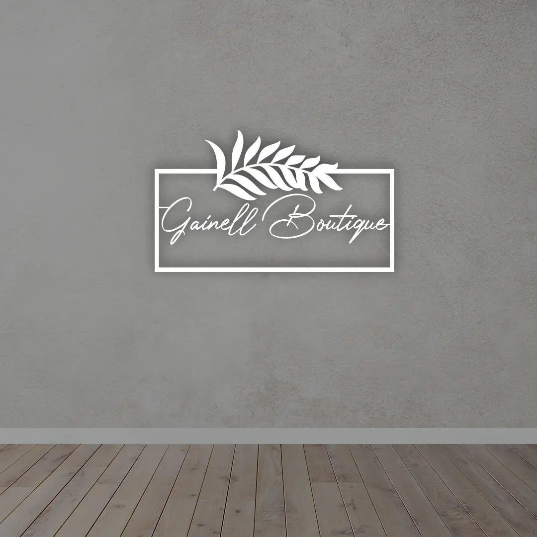 Personalized Rectangular Metal Name Sign in white colour mounted on wall 