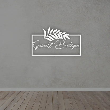 Personalized Rectangular Metal Name Sign in white colour mounted on wall 