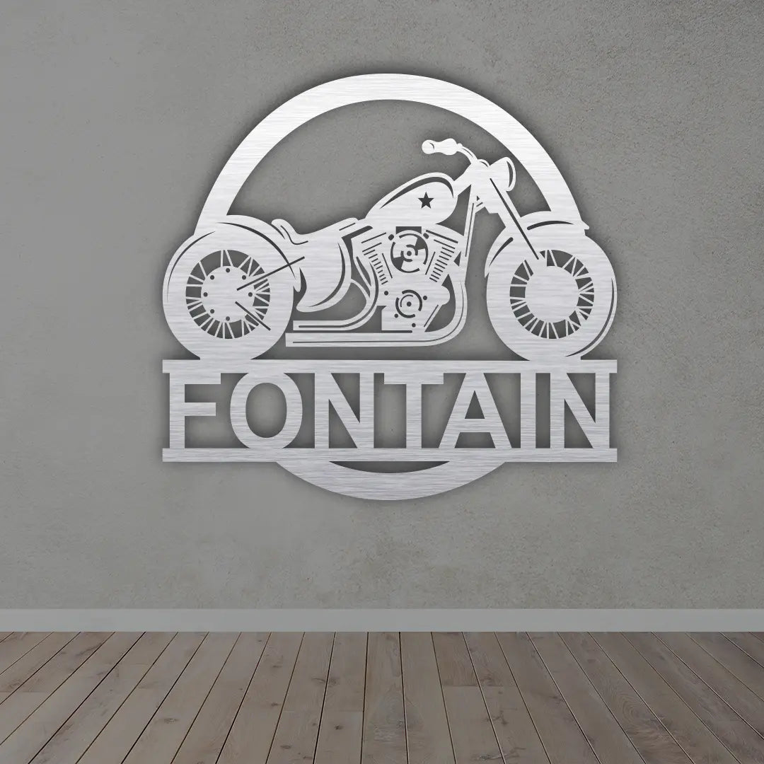 Personalized Bike Metal Name Sign in Silver colour mounted on wall 
