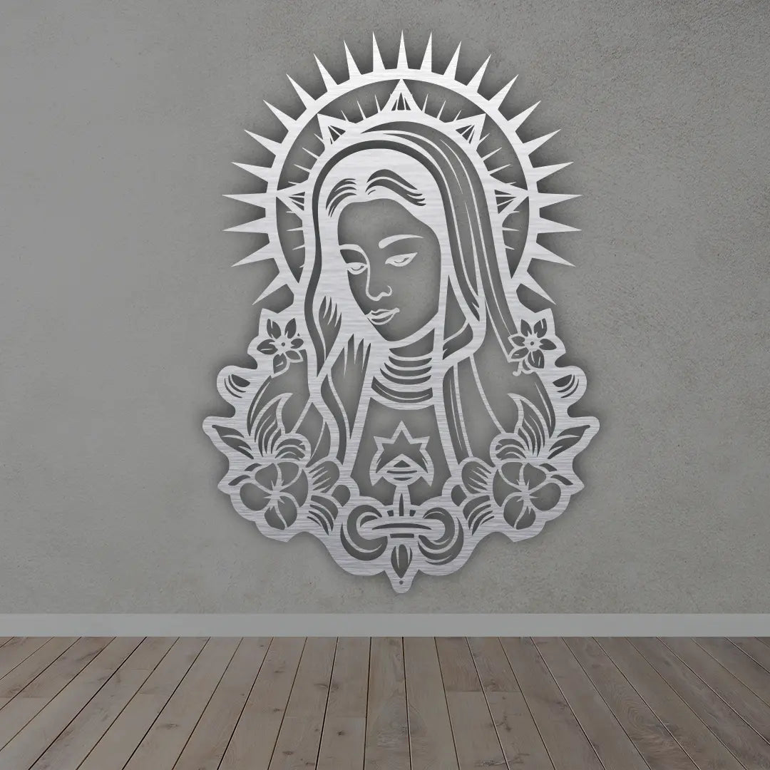 Virgin Mary Metal Wall Art in Silver colour