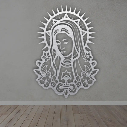 Virgin Mary Metal Wall Art in Silver colour