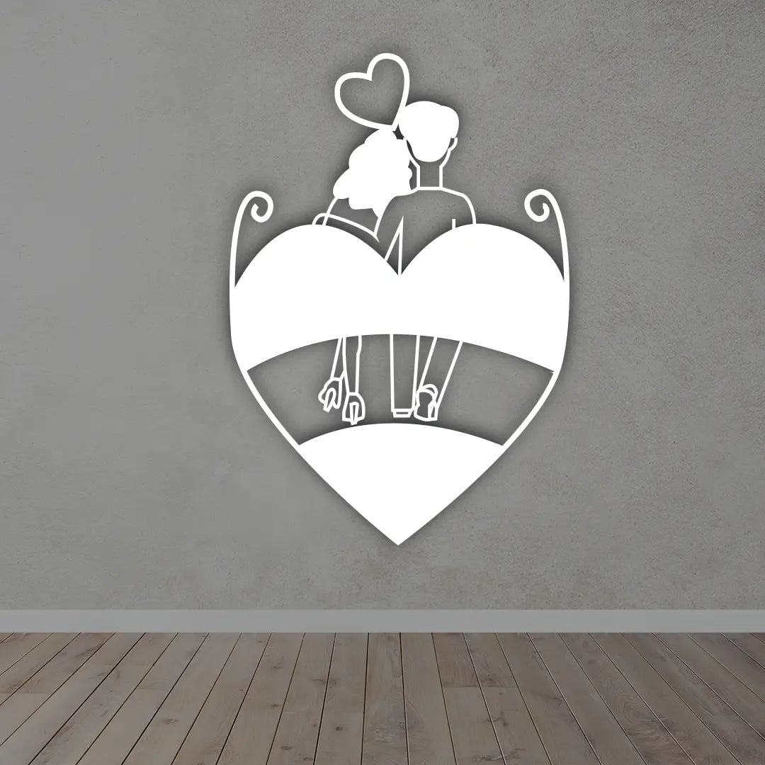 Couple Metal Wall Art Sign in White color