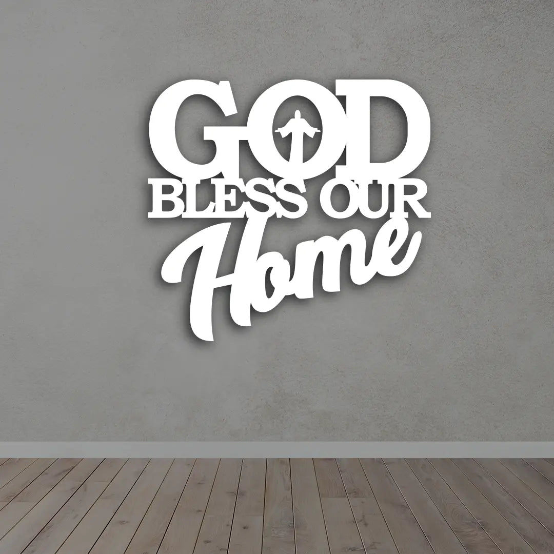 God Bless Our Home Metal Sign in White Color