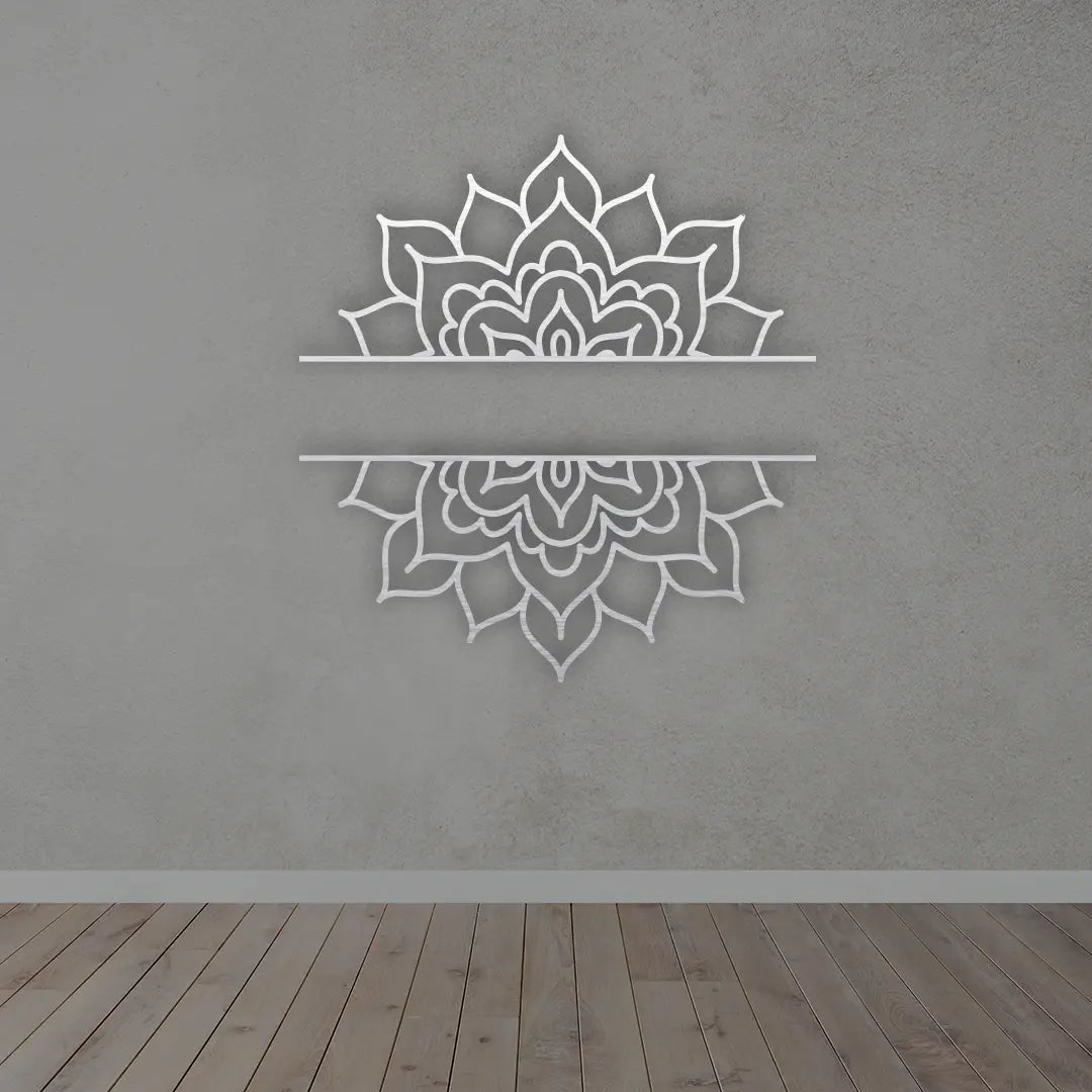 Personalized Mandala Metal  Sign in Silver colour mounted on wall 
