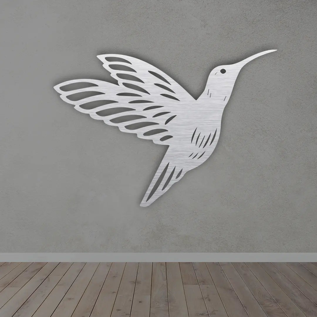 Hummingbird Metal Wall Art Sign in Silver Finished