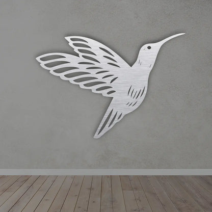 Hummingbird Metal Wall Art Sign in Silver Finished
