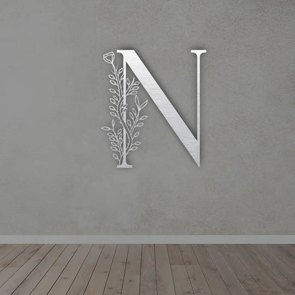 Metal Initial Sign in Silver colour mounted on wall 