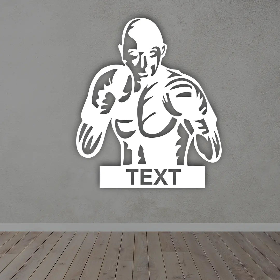 Boxer Custom Metal Sign in White colour mounted on wall 