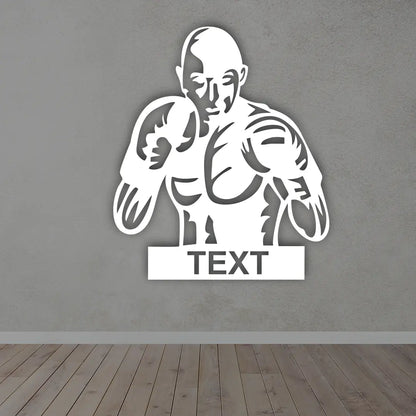Boxer Custom Metal Sign in White colour mounted on wall 