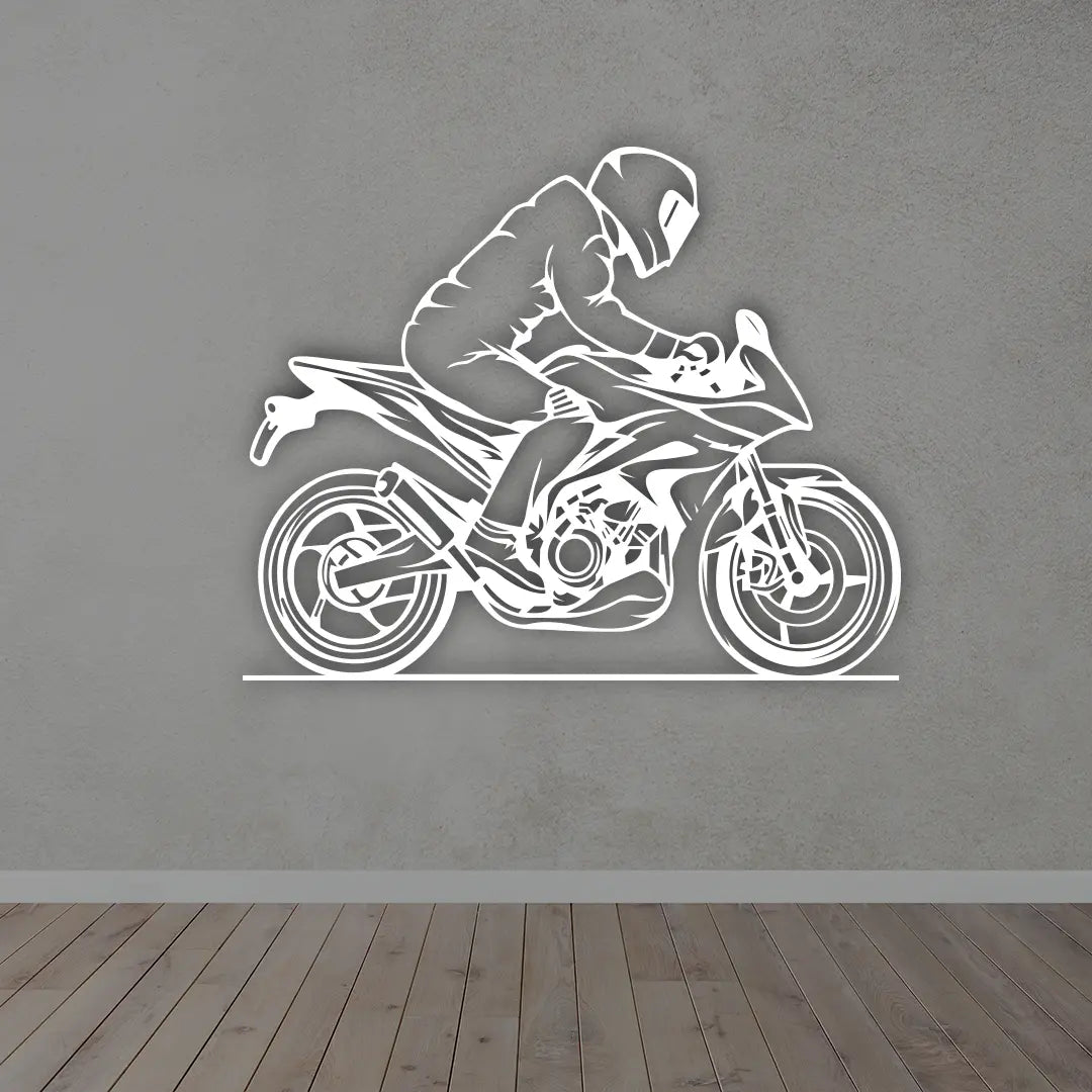 Motorcycle Metal Wall Sign in White Color